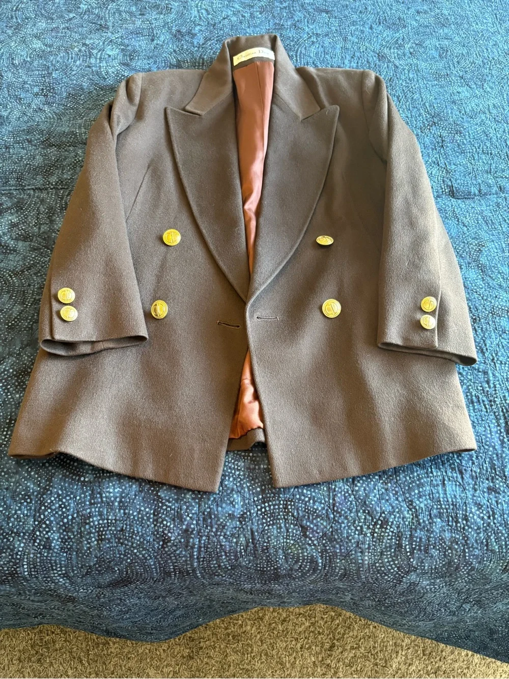 Vintage Dior Women's Double-Breasted Brown Blazer with Gold Buttons